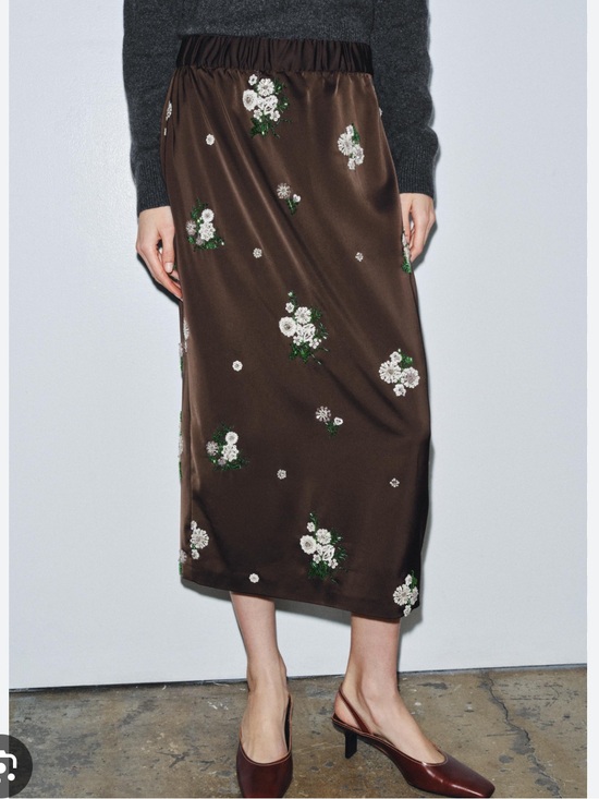 Zara Dresses & Skirts - Zara Collection Chocolate Brown Sequin Embroidered Midi Skirt | S